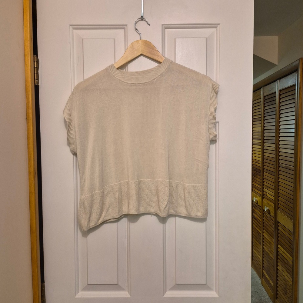 Sam and Jess Cream Knit Sweater Vest‎ Sleeveless Crew Neck Top Small Ivory Mens